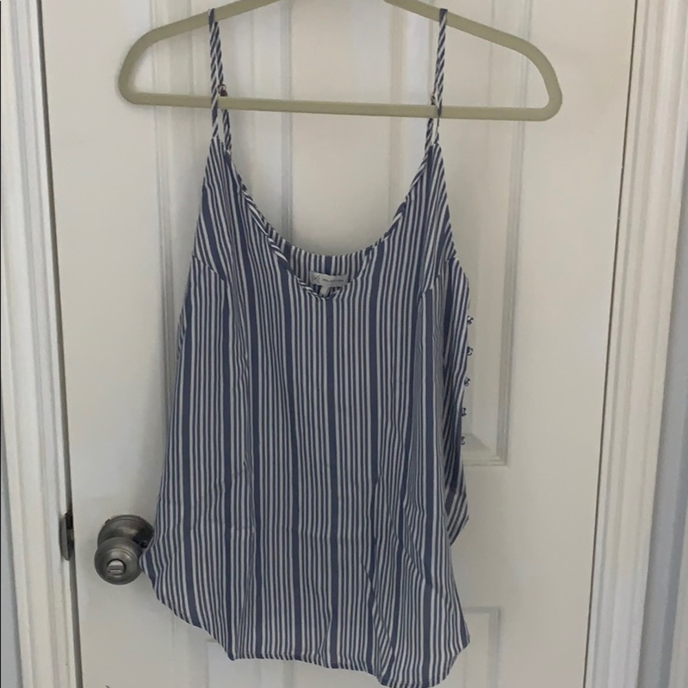 Blue and white stripped v/scoop neck tank